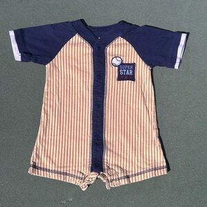 Super Star Baseball Romper - Navy & Cream